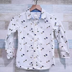 CARTERS Dinosaur Oxford Shirt White Long Sleeve Button Up T Rex Cotton Boys 7
